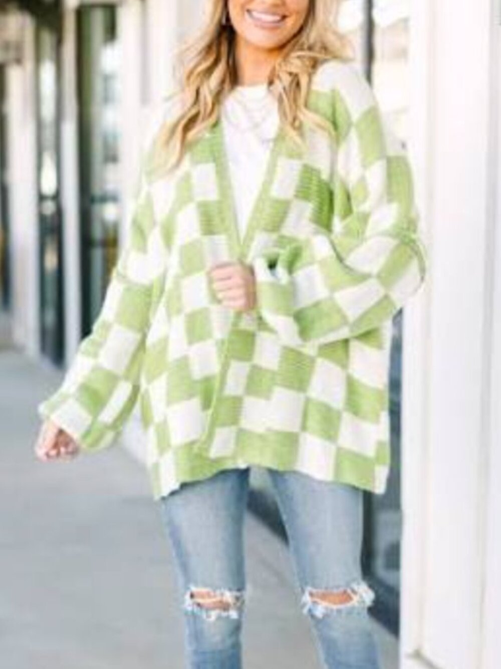 Miss Lola Oversized Checkered Cardigan